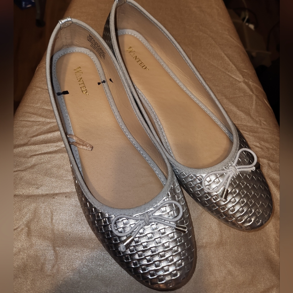 Wanted Bellissa Woven Memory Foam Ballet Flats - Silver - Size 10